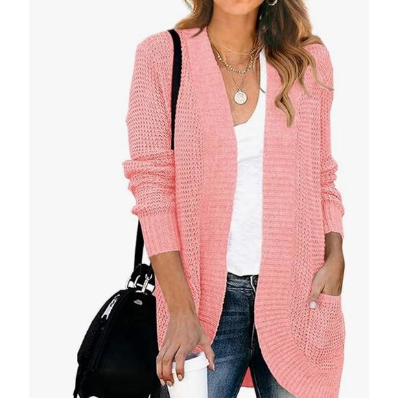 Cardigan Sweater Open Front Long Sleeve Loose Lightweight with Pockets LARGE - Picture 1 of 7